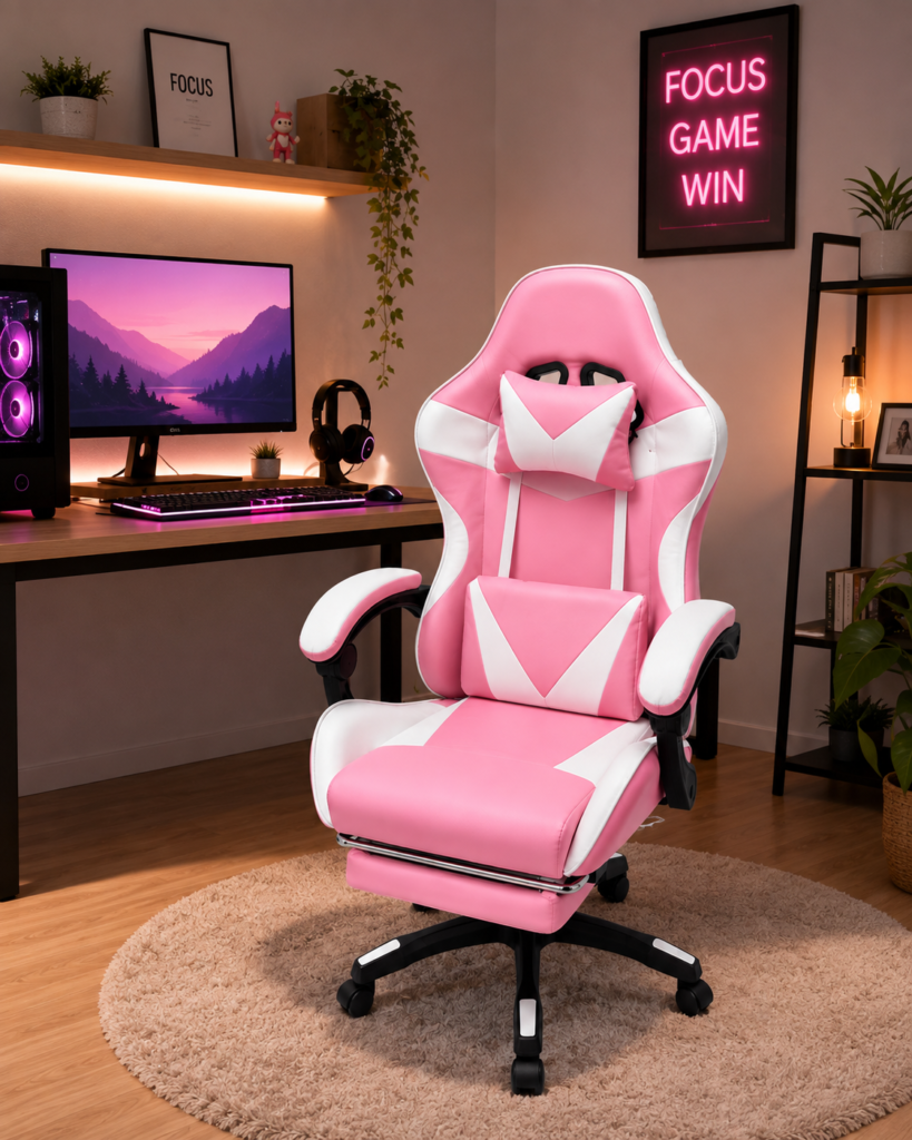 Kursi Gaming Pink di Ruang Kerja Modern